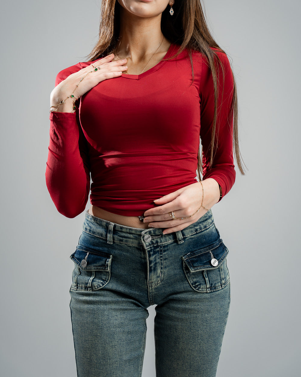 Burgundy V-Neck Basic Top