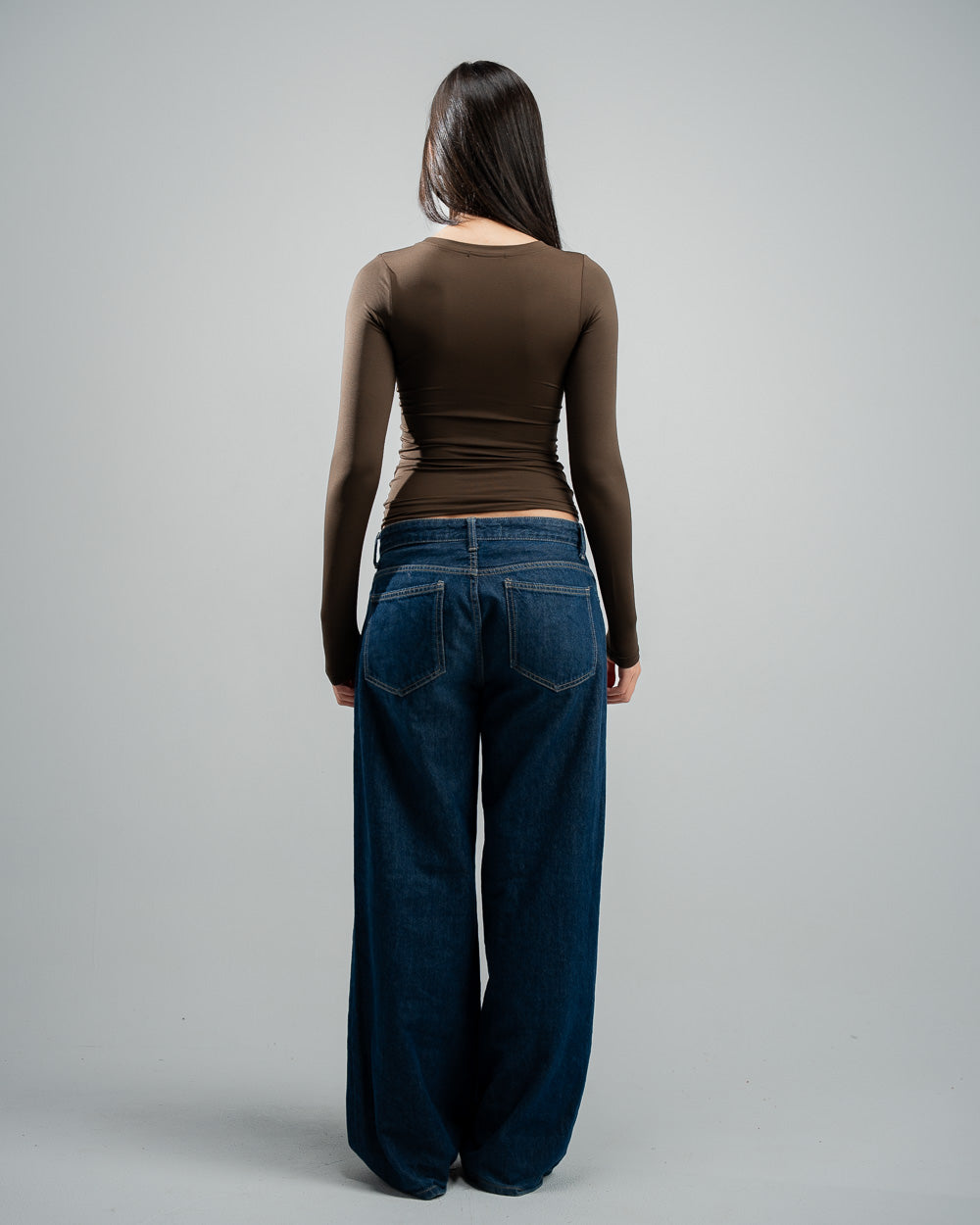 Brown V-Neck Basic Top