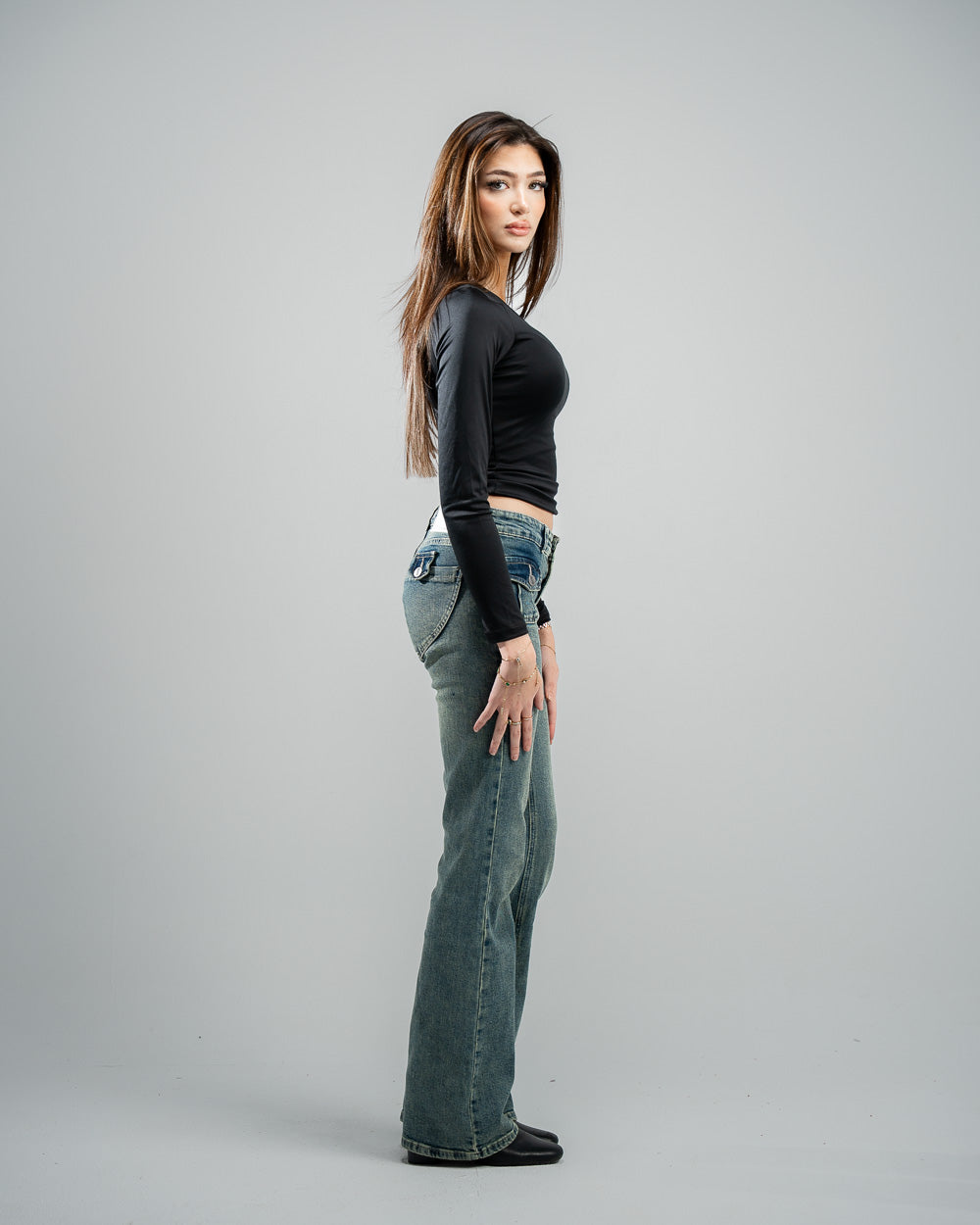 Black V-Neck Basic Top