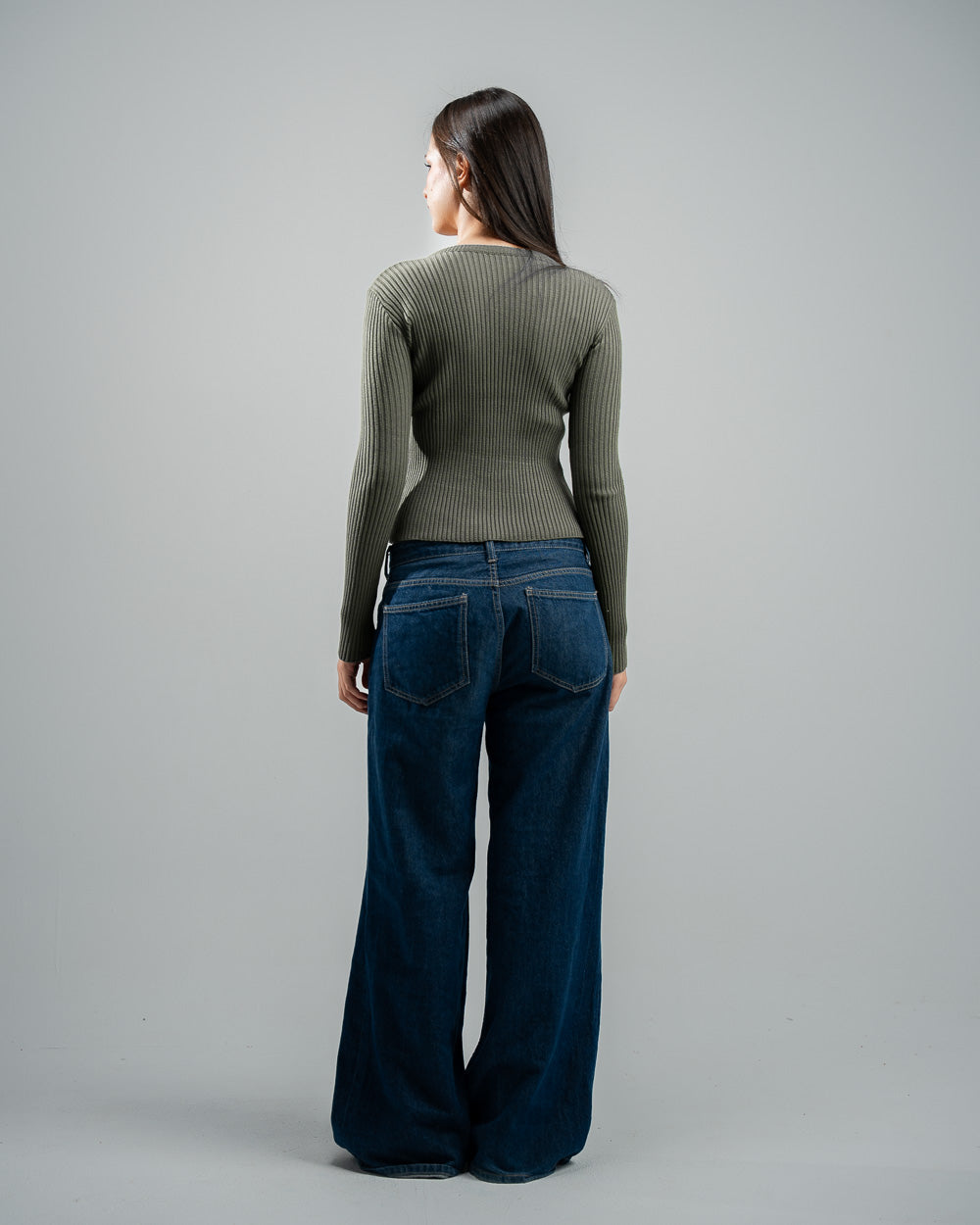 Olive Knitted V-Neck  Top