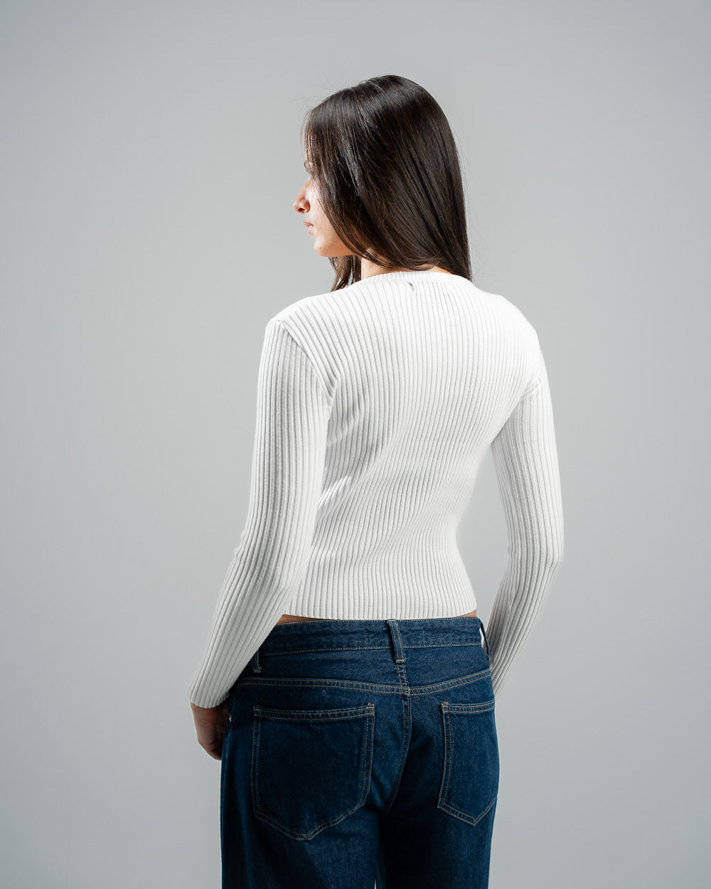 White knitted V-Neck Top