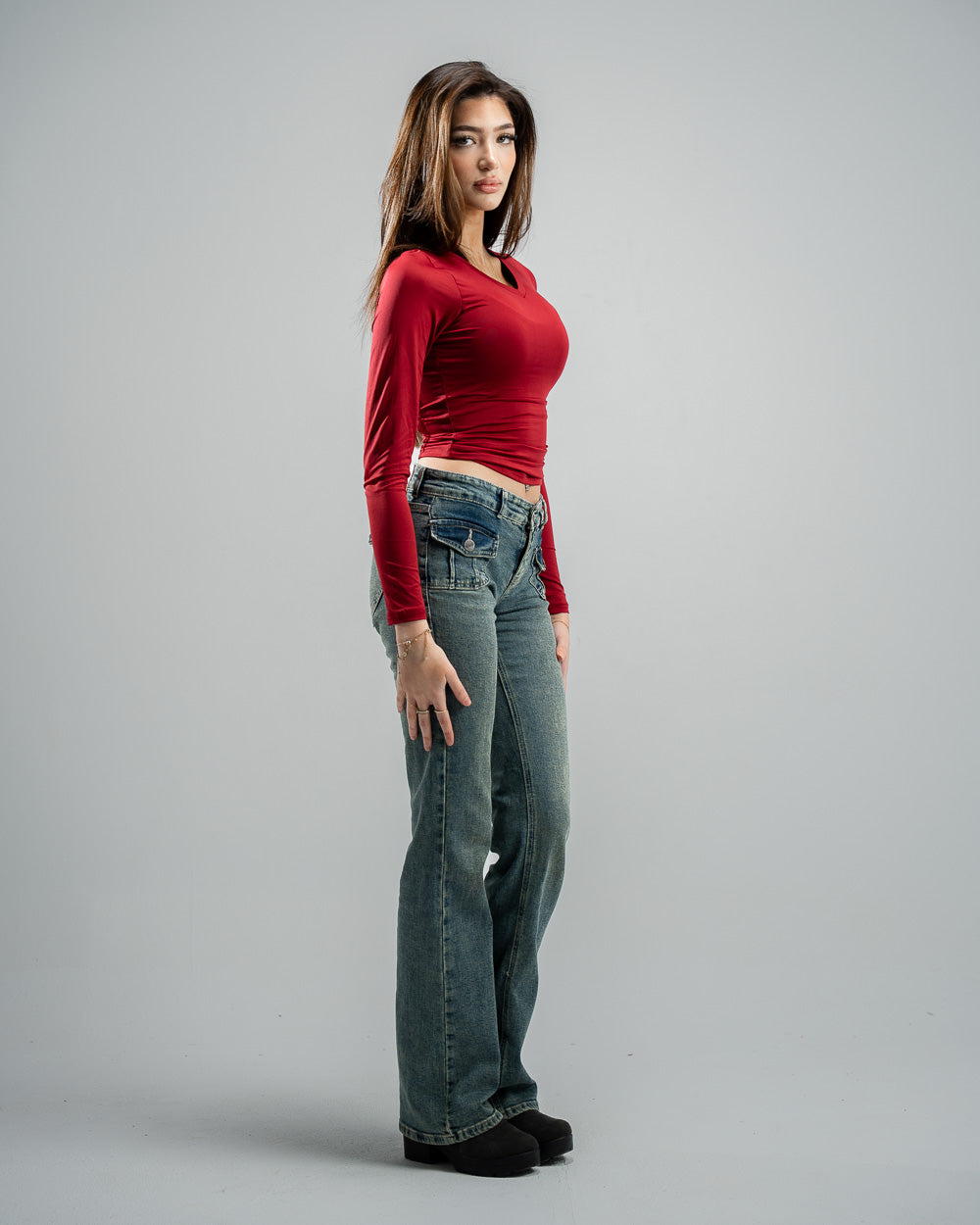 Burgundy V-Neck Basic Top