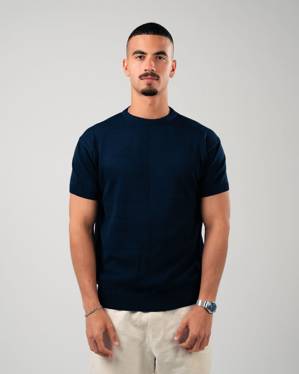 NAVY KNITTED TEE