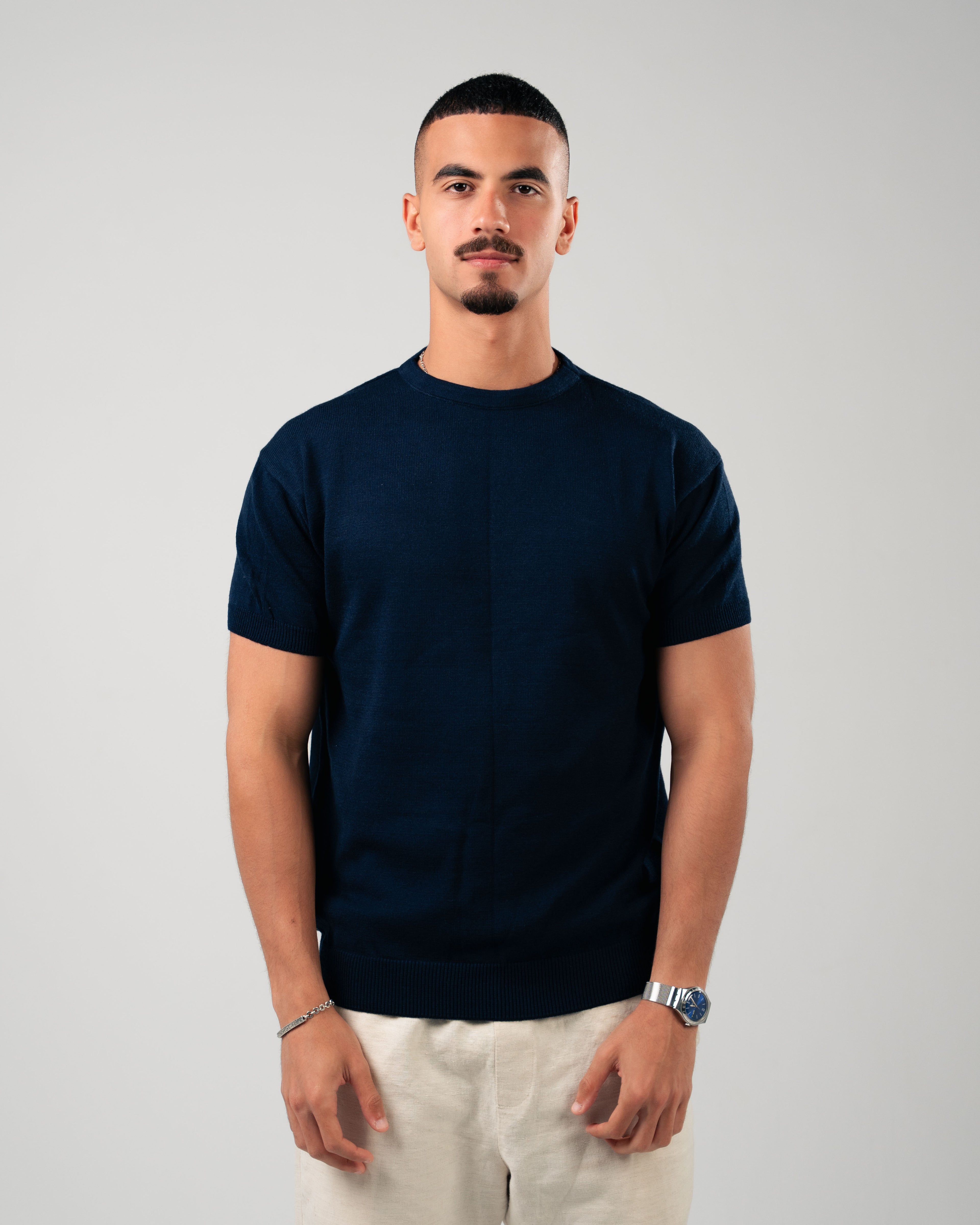 NAVY KNITTED TEE