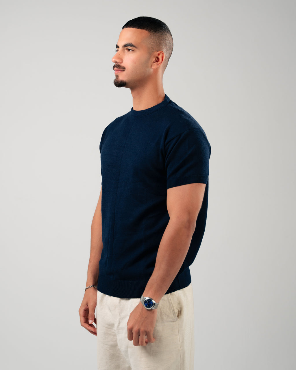 NAVY KNITTED TEE