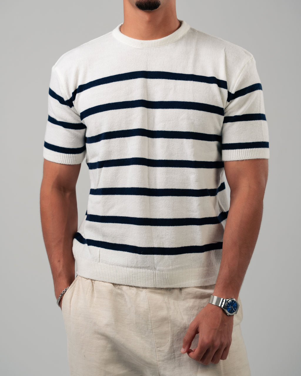 STRIPPED KNITTED TEE